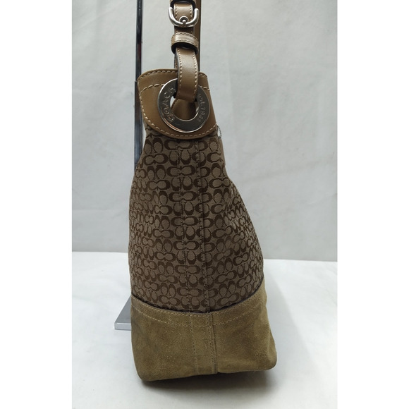 Coach Signature Brown Canvas Suede Hobo Shoulder Bag - Picture 16 of 16